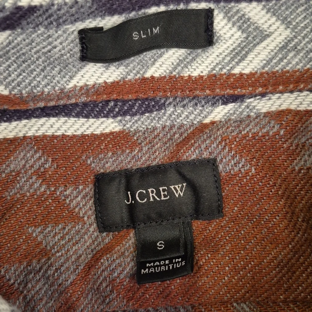 J CREW Grey‎ Brown Aztec Weave Cotton Flannel Small Slim Fit Long Sleeve Shirt